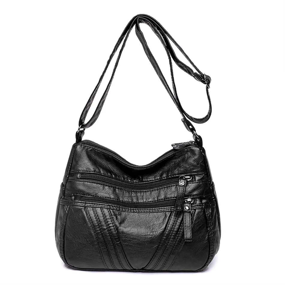 Multi-Zippers Sling Leather Bags