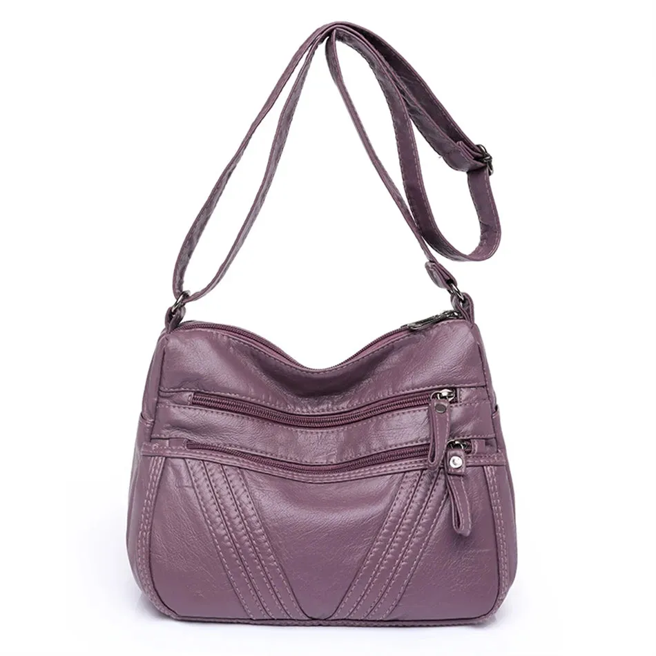 Multi-Zippers Sling Leather Bags