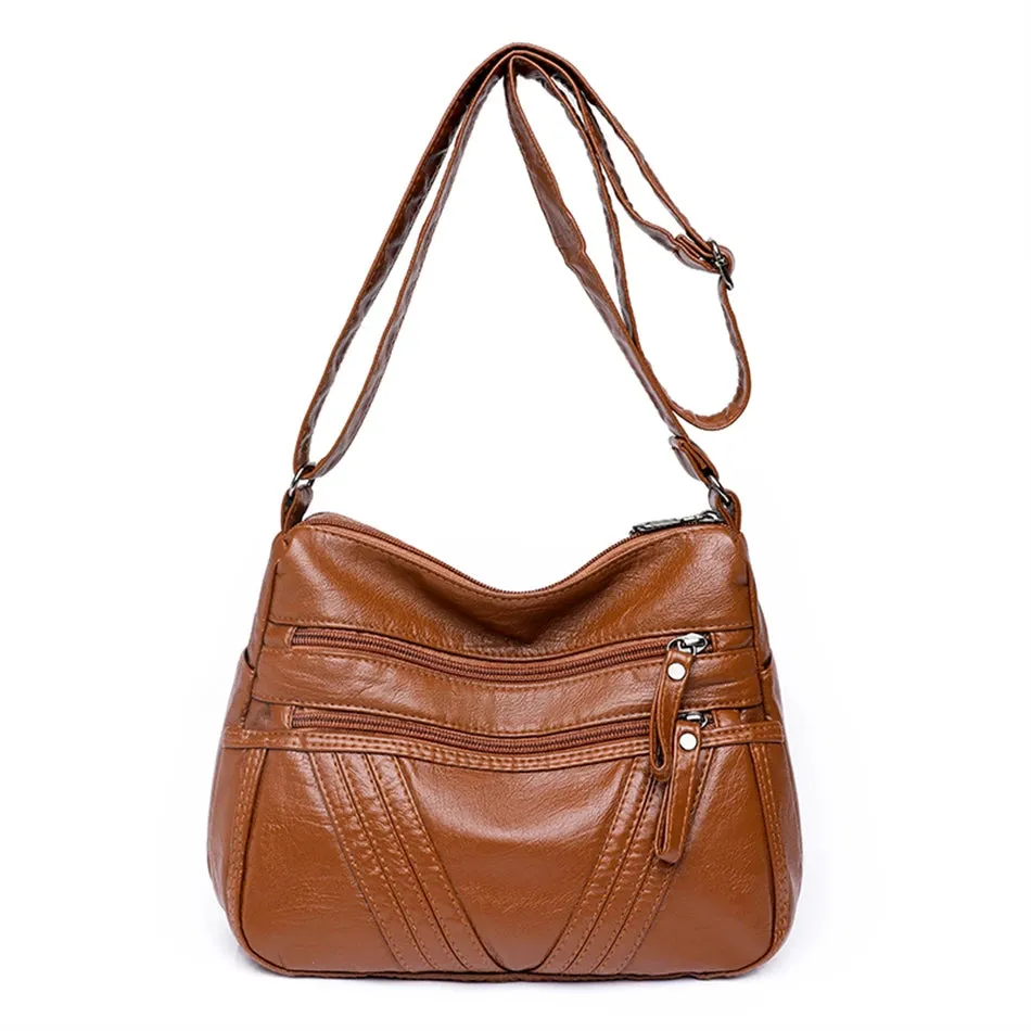 Multi-Zippers Sling Leather Bags