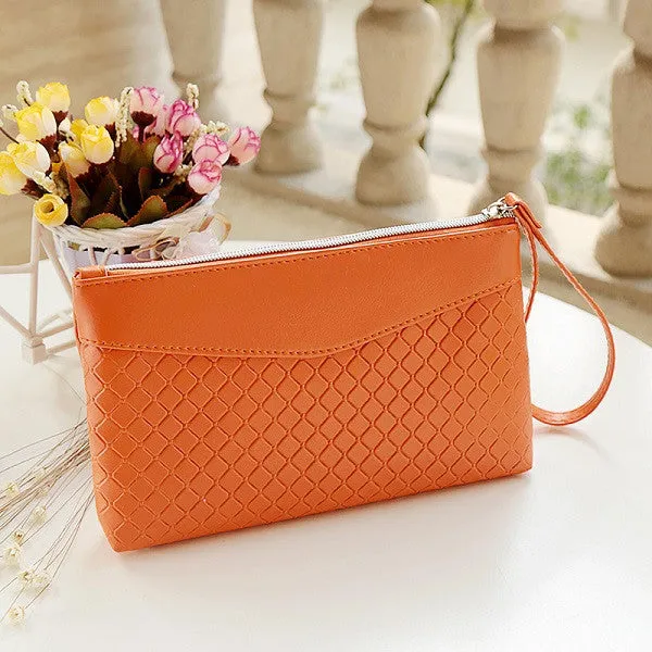 New Sale 2017 Small Women Clutch Purse Knitting PU Leather Women Bags with Phone Card Holder Zipper Pocket Girl Clutch Handbags