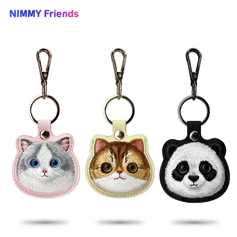 Nimmy Friends Big Eyes Cute Pets Embroidery Apple AirTag Case Holder Keychain Locator