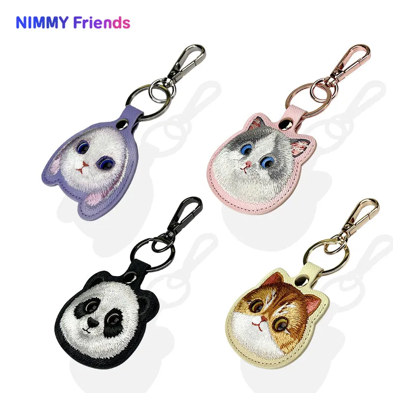 Nimmy Friends Big Eyes Cute Pets Embroidery Apple AirTag Case Holder Keychain Locator