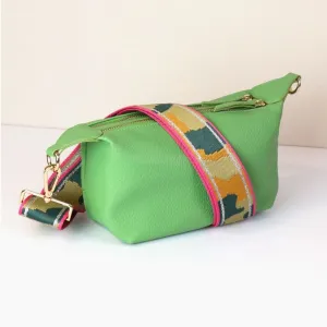 Pea Green Vegan Leather Bag with Camo Strap