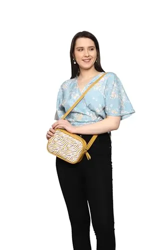 SACCI MUCCI Stylish Box Sling Bag for girls | Side Purse for Women Stylish Latest | Cross Body Sling Box Bags for Girls - Wave Botanical (Mustard)