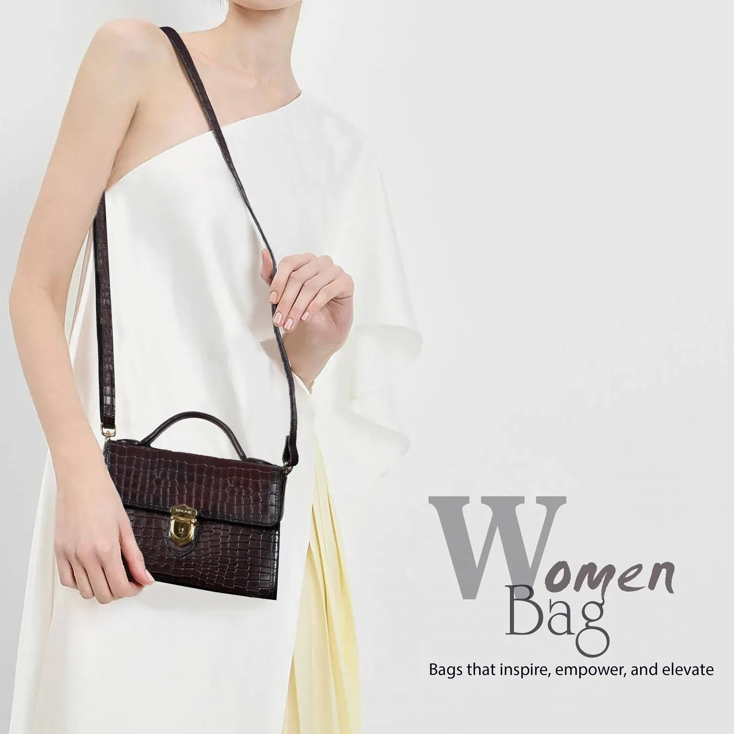 Small Square Ladies Hand-Bag with Secured Stylish Lock in Dark Brown Leather