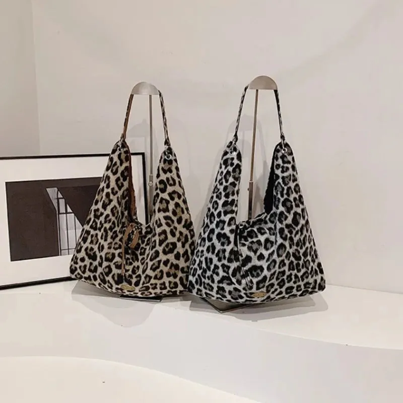 Sohiwoo Personalized Versatile Leopard Pattern Single Women's Shoulder Bag 2024 Winter New Simple Lazy Bag Large Capacity Commuter Bag