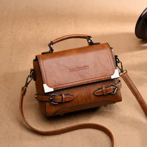 Sohiwoo Trendy Flap Square Handbag Vintage Crossbody Bag Casual Faux Leather Purse