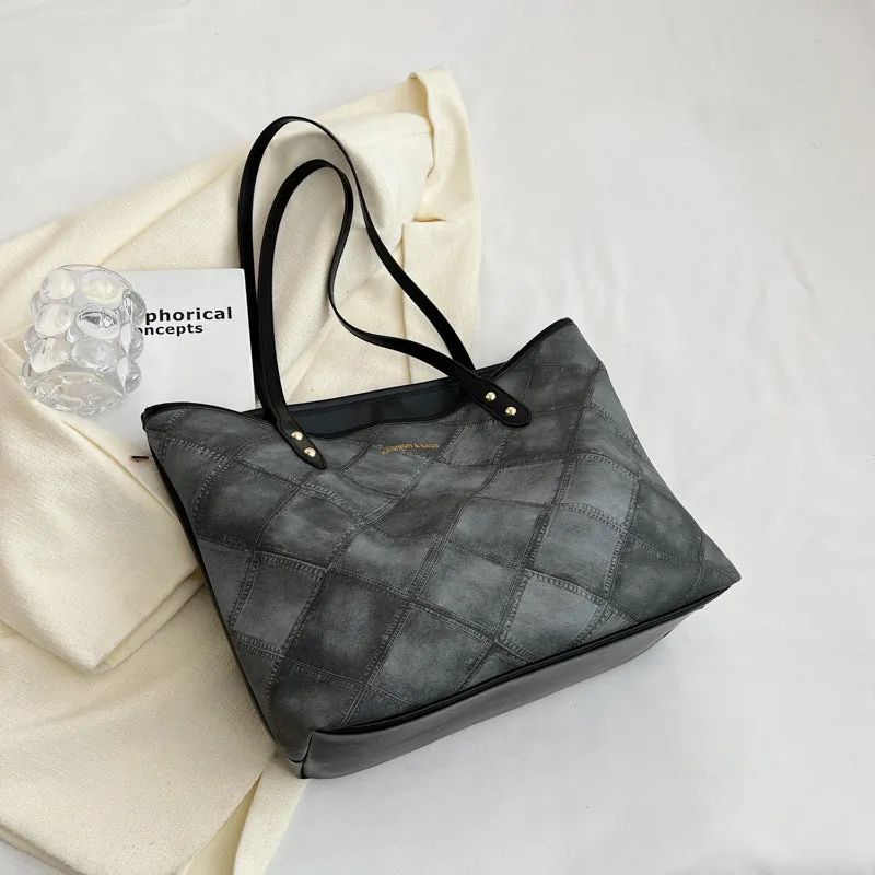 Sohiwoo Trendy Rhombus Pattern Tote Bag All-Match Shoulder Bg With Fixed Strap Simple Bag For Work