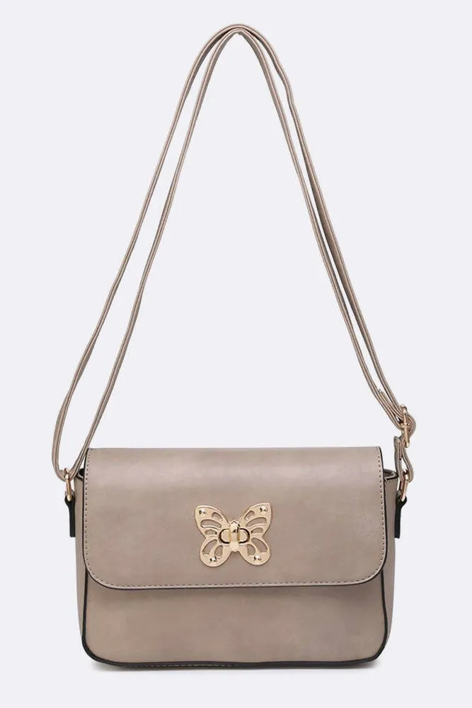 Stylish Gold Butterfly Buckle Cross Body Bag