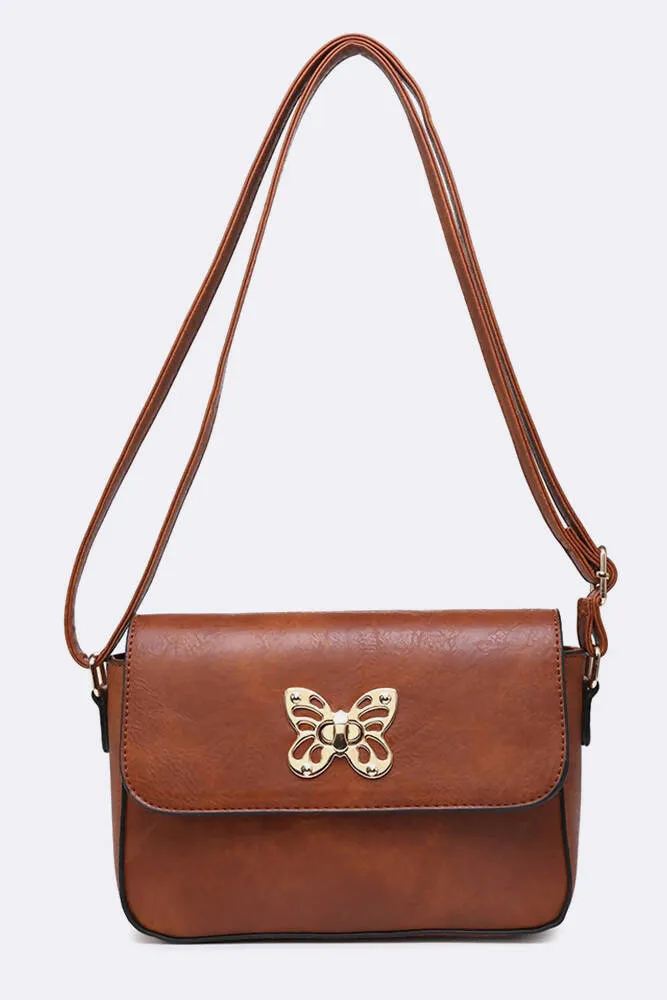 Stylish Gold Butterfly Buckle Cross Body Bag