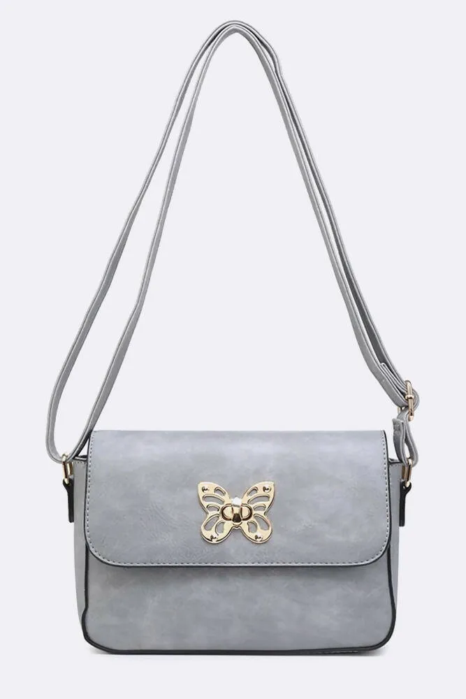 Stylish Gold Butterfly Buckle Cross Body Bag