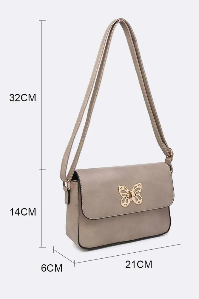 Stylish Gold Butterfly Buckle Cross Body Bag