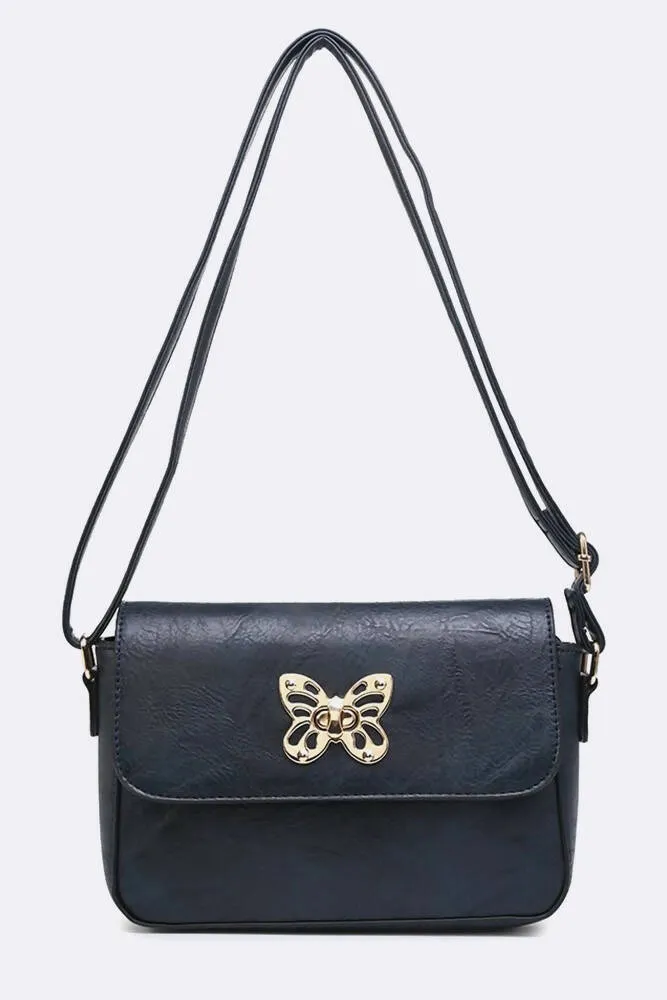 Stylish Gold Butterfly Buckle Cross Body Bag