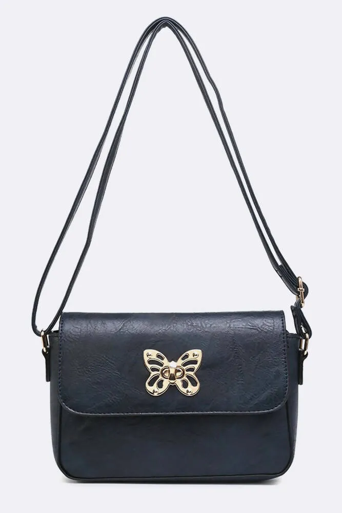 Stylish Gold Butterfly Buckle Cross Body Bag