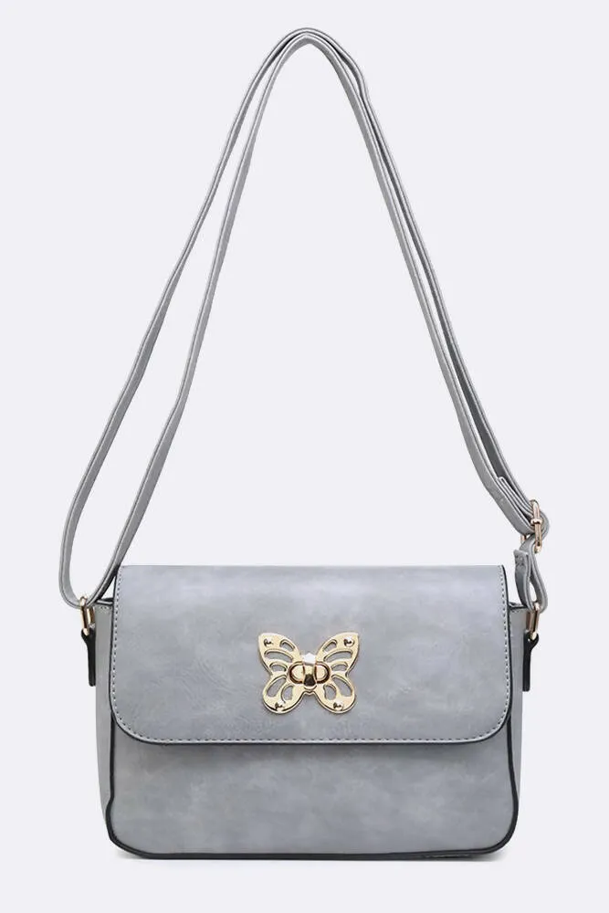 Stylish Gold Butterfly Buckle Cross Body Bag