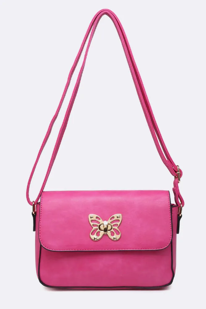 Stylish Gold Butterfly Buckle Cross Body Bag