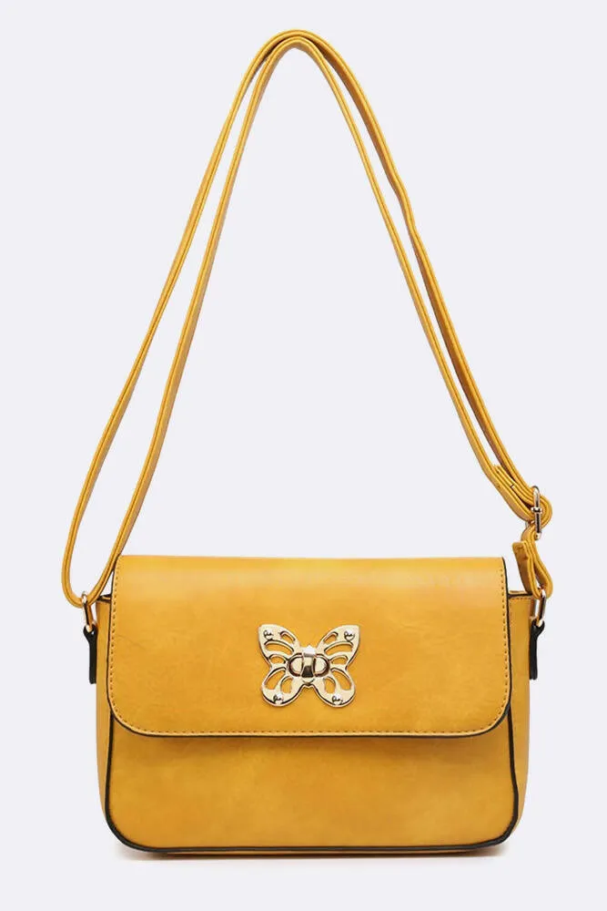 Stylish Gold Butterfly Buckle Cross Body Bag