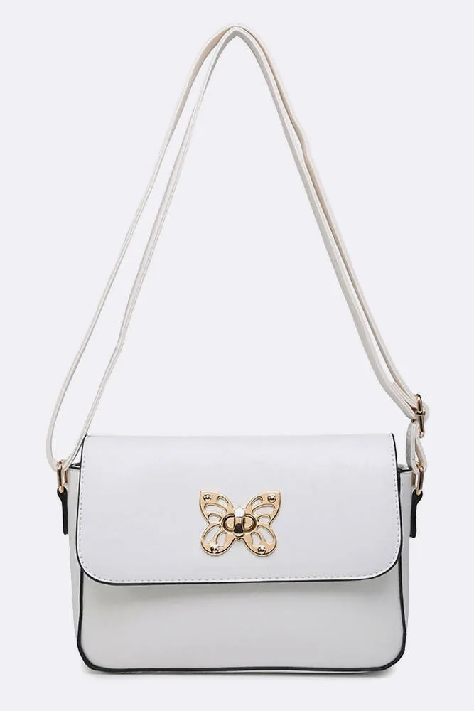 Stylish Gold Butterfly Buckle Cross Body Bag