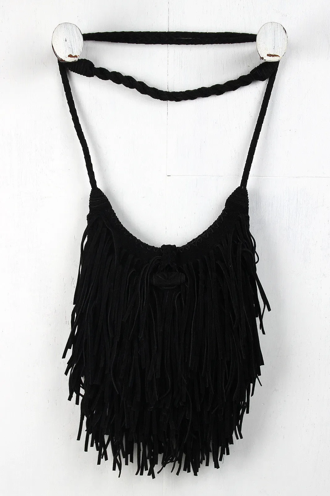 Suede Fringe Braided Crossbody Bag