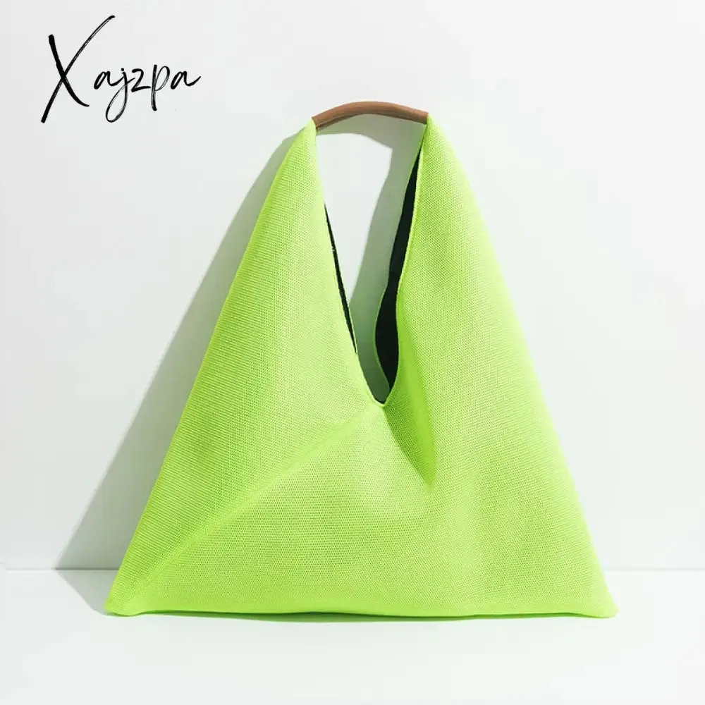 Xajzpa - Brand Women Tote Hobo Handbag Triangle Design Summer Mesh Net Beach Bag Lightweight Elegant Portable Shoulder Purse