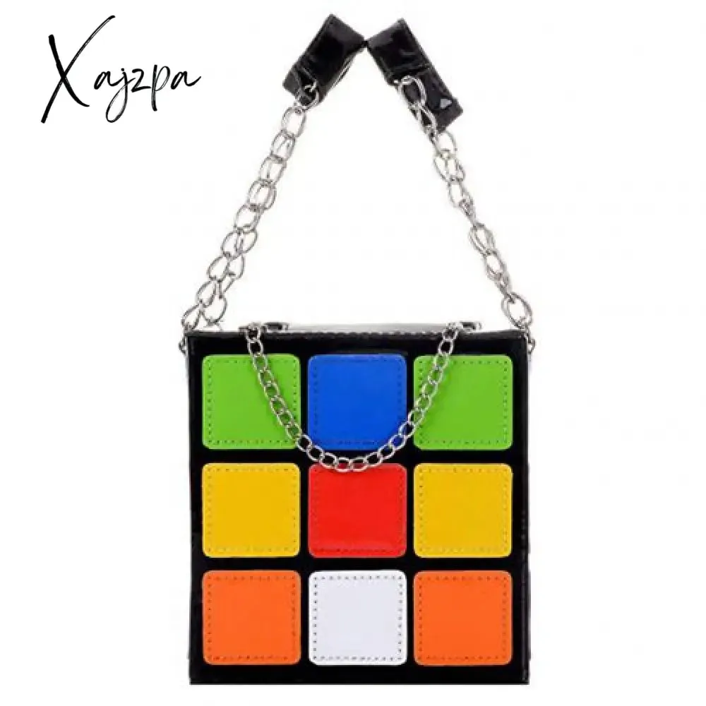 Xajzpa - Chic Cubic Shape Box Women Handbags Designer Chains Totes Luxury Pu Leather Messenger Bag Ladies Personality Small Purses